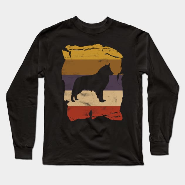 Belgian Shepherd Distressed Vintage Retro Silhouette Long Sleeve T-Shirt by DoggyStyles